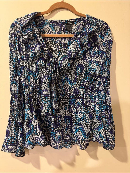 Sunny Taylor Tops - Sunny Taylor Blue Multi Pleated Ruffle Tie-Neck Blouse